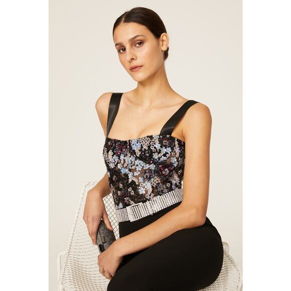 Bronx & Banco Annabell Black Sheer Corset Sequined Sleeveless Jumpsuit Size M - Picture 5 of 16